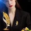 Broches herfst gele kristallen tarwe oorpinnen voor vrouwen trendy luxe metaal parel sieraden bruiloftsfeestje geschenken jas accessoires