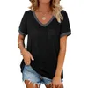 Magliette da donna t-shirt a colori solidi v al collo maniche corta cotone tasca sciolta semplice camicetta da design