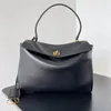 Rodeo Top Handle Bags Women Black Smooth Leather Handbag Gold Sliver Hardware Shopping Bag Turn Lock Closure Fashion Tote Large Capacity