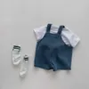 Kledingsets 2024 Summer Toddler Baby Clothing Set Girls T-shirt Pak Infant Solid Tee en Denim Algemene Shorts Boys Outfit H240426