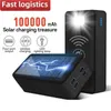 Mobiltelefon Power Banks Solar Power Bank 100000mah Solar Charging Phone Wireless laddning av stor kapacitet Externt batteri Fast Charging Ny 240424