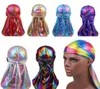 Men Women Silk Laser Polyester Bandana Hat Durag Rag Tail Wrap Headwear Gift Cap2191084