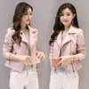 Jean Jacket Women Faux Leather Jacket Womens Short Slim Pink Small Jacket Motorcykel Läderjacka stor storlek Vestido de Mujer Designer Jackor för kvinnor