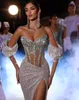 Sparkle Sequined Relective Mermaid Prom Evening Dresses Sexig älskling Högdelad festklänning Crystal Sequins Robe de Soiree BC18709