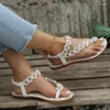 Chaussures décontractées pour femmes Boho Flower Decor Sandales Poute à orteil Boucche élastique Slip sur la plage anti-skid Voyage Sadals