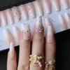 Handmade Ombre Gel nude coffin reusable Press on nails box pink Acrylic nails UV bling 3d crystal Ballet fasle nails 240425