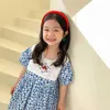 Sukienki dla dziewczyn Summer New Girl Sukienka Koreańska haft w kwiatowy krótki rękaw ubrania o nokół H240509