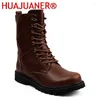 Stiefel Männer lässig natürliche Leder High Top Motorcycle Fashion Platform Schuhe Qualität Freizeit Walk Cowboy Botas