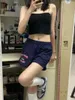 女性のショーツ夏の女性のためのアメリカ海軍刺繍されたカジュアル薄い弾性ウエストルーズワイドレッグ3パートパンツ