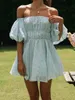 Moda damska kwiatowy nadruk mini sukienka Summer Długie rękaw głębokie v szyja wysoka talia A-line sukienka uliczna S-XL 240415