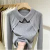 Swetery dla kobiet słodkie sweter pusta szyja polo szczupła dzianina z długim rękawem top jumper swobodny harajuku
