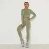 VG9M Women's Tracksuits Seamless yoga set womens sportswear gym clothing long sleeved crop top waist long leg sportswear 240424