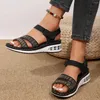 Dress Shoes Thick-soled Wedge Heel Large Size Women's Sandals One-word With Sequins Rhinestones Air Cushion For Women