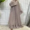 Ethnic Clothing Islamic Abaya Dubai Women Muslim Dress Chiffon Kaftan Two-layer Abayat Ruffle Long Robe Caftan Marocain Hijab Abayas