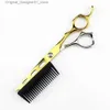 Ciseaux de cheveux Nouveaux professionnels JP440C en acier 6 pouces Gold 2-en-1 Clip de cheveux avec coiffeur de coiffeur de peigne Q240426