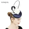 Berets Navy Formele Satijnen haar Fascinator Hoed Avondfeest Dames Koofetpie