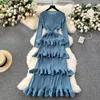 Casual Dresses Miyake Multi-Layer Cascading Pleated Dress Women O Neck Long Sleeve Solid Color Ruffles Cake Belt Female Party Clothing
