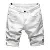 Men's Shorts New Summer White Black Mens Tear Hole Denim Shorts Ultra Thin Casual Knee Length Short Straight Hole Jeans Bermuda Mens JeansL2404