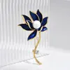 Broches Broche de lotus bleu émail pour femmes élégant perle de fleur corsage épingle or couleurs de bijoux accessoires de fête