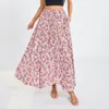 Юбки Puloru Summer Ploral Print Swing Long For Women Casual Elastic Thists Shinksing Flared A-Line Skirt Party