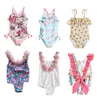 Swimsuits de niña para niños pequeños Baby One Piece Flower Ropa de natación impresa Niños Batio de girasol Bikini Nacido Backless Swimwear 240409