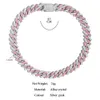 Stands New Fashion Pink Cuban Chain Micro Water Diamond Shop Bouth Courbe Courbe Collier Pendant 14 mm