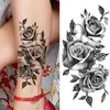 Tatuaż Transfer 8 Prześcieradło Czarne realistyczne duże piwonii Tymczasowe tatuaże dla kobiet Fałszywe róże kwiatowe naklejki tatuażowe węża słonecznika tatuaże 240426