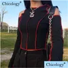 T-shirts masculins Mens Chicologie Goth Hollow Out Fashion Tshirt Femmes Long Manches Crop Top T-shirt Hiver Clothes Punk Streetwear Dhpnc