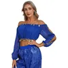 Stage Wear Womens Belly Dance Performance Topps Sökade pärlor Split Long Puff Sleeve Crop Top Halloween Theme Party Carnival Costumes