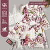 Dames slaapkleding dames sexy mode plus size witte bloem print thr stuk kanten band plus shorts en jurk pyjama set y240426