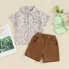 Kledingsets Little Boy Summer 2 -delige set korte mouw dinosaurus print button down shirt + elastische taille shorts baby peuter outfits