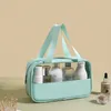 New Transparent Makeup Wash Bag Portable Pu Bath Bag Waterproof Large Capacity Storage Bag Pvc Splicing Cosmetic Bag