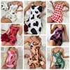 Kvinnors sömnkläder Print Silk Satin Nightgown Sexig rund halspyjamas glidklänning Loungewear Pyjamas Set Nightdress
