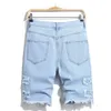 Streetwear Summer Men Holes Patch Spliced ​​Denim Shorts élégant masculin solide décontracté jean Fivepoint Pants 240422