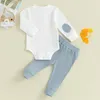 Zestawy odzieżowe Urodzone niemowlę dzieci ubrania ubrania żebrowane dzianina Patch Romper Solid Pants Ustaw strój unisex