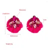 Stud Earrings Boho Fuchsia Rhinestone Cloth Floral Jewelry For Party Elegant Statement Women's