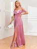 Runway Dresses New Sexy Off-the-Shoulder Front Spets Ruffle Slit Long aftonklänning med A-Line Hem Velvet Bridesmaid Party Dress Robe de Soire Y240426