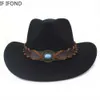 Wide Brim Hats Bucket Hats New Luxury Jewels Western Cowboy Hat For Men Curling Brim Wedding Fedora Jazz Hats Cowgirl Hats Sombrero Cap Y240425