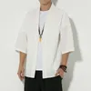 Roupas étnicas homens algodão linne cardigan japonês quimono samurai traje camisa yukata haori casual casual