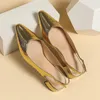 Casual Shoes 2024 Spring 3cm Low Heels Prom Pumps Woman Party Metal Buckle Strap Plus Size Golden Plaid Upper Luxury Breathable Outside