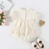 Rompers Summer Baby Clothes Toddler Girls One Piece Spädbarn Waffle Bodysuit Girls Lace Outfit H240509