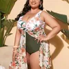 Women's Swimwear Digital Print Bikini Loose Fashion Summer Beach Vacation Personality Skirt Hemline One-piece Swimsuit Woman