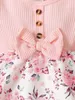 Robes de fille 2pcs bébé fille robette princesse robe à manches longues charmantes à saut en floral côtelé avec bandeau pour bébé nouveau-né 0-18 mois D240425