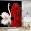 Douchegordijnen rode roos bloem zwanen douche gordijnen badkamer badkuip waterdicht bad gordijn romantische valentijnsdag huis huisdecoratie gordijn
