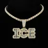 Strands HIP Iced Out Letters ICE pendant with 13mm Cuban Link chain rhinestone necklace suitable for men and women rap singer jewelry 240424