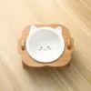 Füttern neuer Haustiere Doppelschale Hunde Katzenfutter Wasser Feeder Ständer angehobener Keramikschale Holz Tisch Süße Katzenschale Haustier Vorräte
