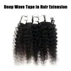 Fita de onda profunda em extensões Extensões de cabelo natural de cabelo humano 1b 100% Remy Skin Wet Adhest Cola para salão de alta qualidade
