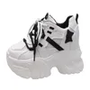 Casual Shoes Women High Platform Skórzane trampki Tennis 10,5 cm Ukryte obcasy koronkowe oddychające, Chunky Dad Woman Mujer