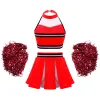 Mattress Kids Girls Cheerleading Uniform Dance Costume Halter Mesh Patchwork Letters Crop Top imprimé avec une jupe plissée et des pompes