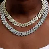 Brins ulj 14 mm Prong Miami Cuban Link Chain Ice Out Collier Silver Shining Rimestone Womens Hip Hop Bijoux 240424